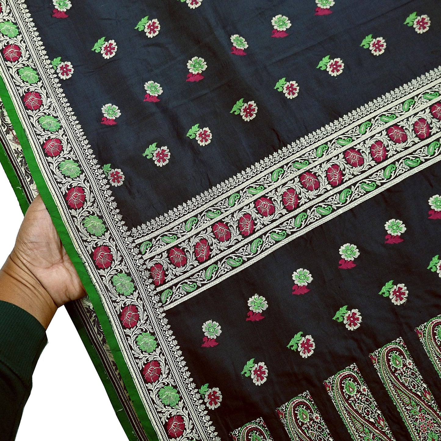 Indian Vintage Sari Black 100% Pure Silk Hand Woven Sarees Craft Fabric 5Yd Ethnic Sewing Dress making Crafting Quilting Upcycle