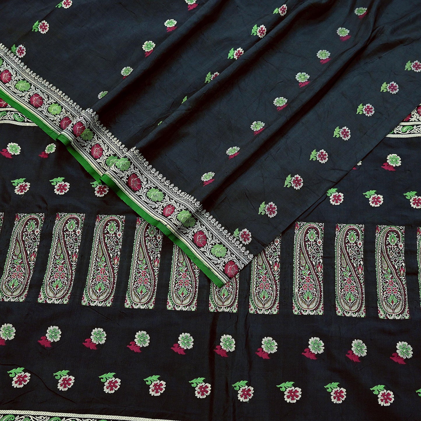 Indian Vintage Sari Black 100% Pure Silk Hand Woven Sarees Craft Fabric 5Yd Ethnic Sewing Dress making Crafting Quilting Upcycle