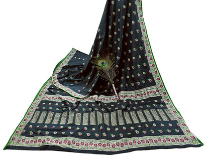Indian Vintage Sari Black 100% Pure Silk Hand Woven Sarees Craft Fabric 5Yd Ethnic Sewing Dress making Crafting Quilting Upcycle