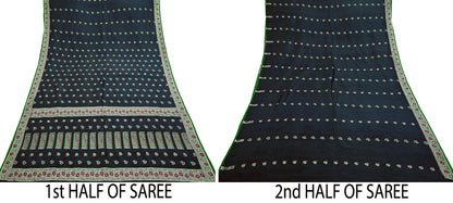 Indian Vintage Sari Black 100% Pure Silk Hand Woven Sarees Craft Fabric 5Yd Ethnic Sewing Dress making Crafting Quilting Upcycle