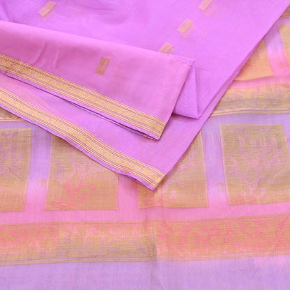 Indian Vintage Sari Purple & Pink Hand Woven 100% Pure Organza Silk Saree Craft Fabric 6Yd Dress Making Crafting Quilting Upcycle Zari