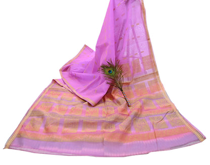 Indian Vintage Sari Purple & Pink Hand Woven 100% Pure Organza Silk Saree Craft Fabric 6Yd Dress Making Crafting Quilting Upcycle Zari
