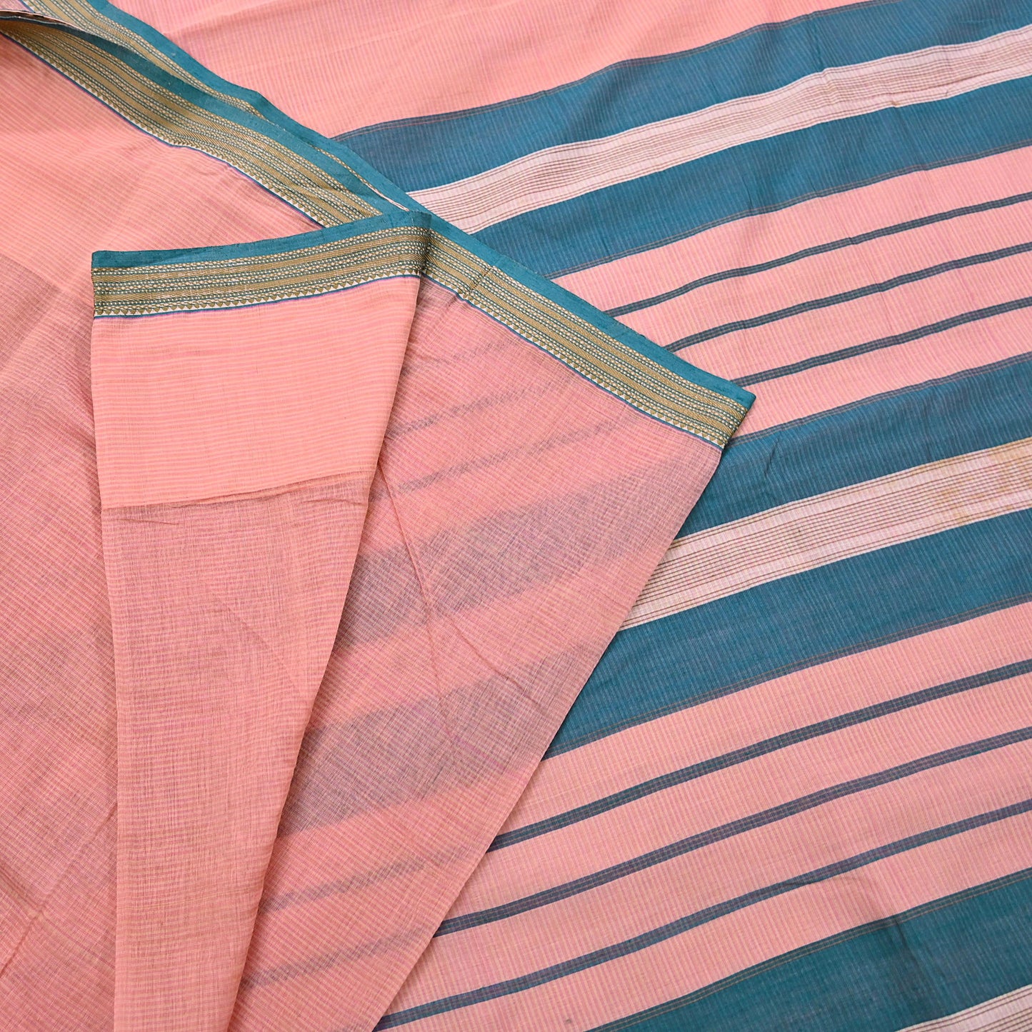 Indian Vintage Sari Peach Pure Chanderi Cotton Hand Woven Sarees 5Yd Craft Fabric Soft Sewing Sarong Dress Making Quilting Crafting