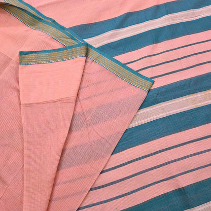 Indian Vintage Sari Peach Pure Chanderi Cotton Hand Woven Sarees 5Yd Craft Fabric Soft Sewing Sarong Dress Making Quilting Crafting