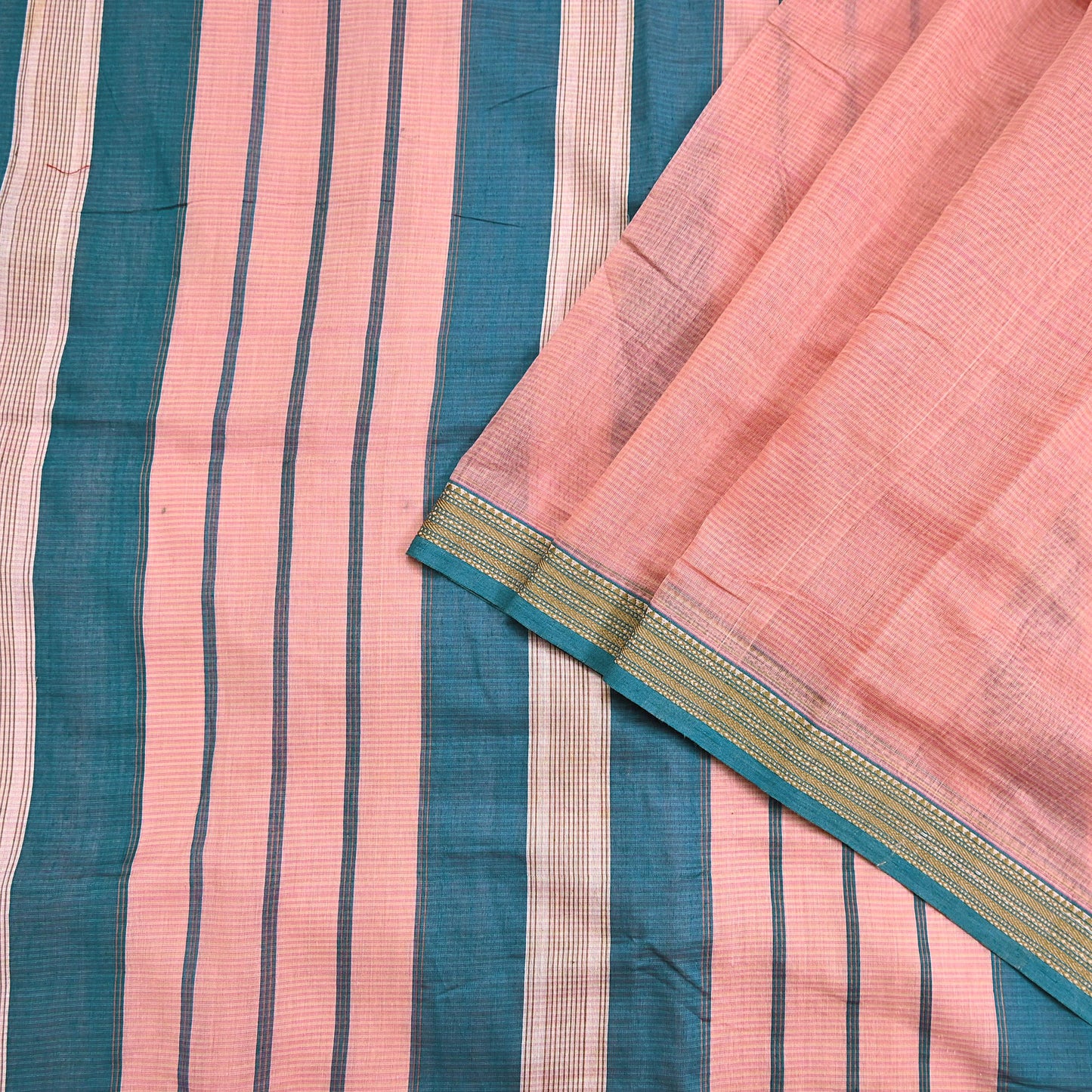 Indian Vintage Sari Peach Pure Chanderi Cotton Hand Woven Sarees 5Yd Craft Fabric Soft Sewing Sarong Dress Making Quilting Crafting