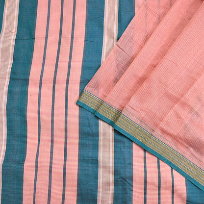 Indian Vintage Sari Peach Pure Chanderi Cotton Hand Woven Sarees 5Yd Craft Fabric Soft Sewing Sarong Dress Making Quilting Crafting