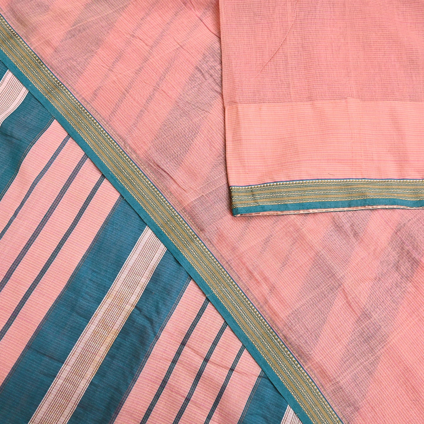 Indian Vintage Sari Peach Pure Chanderi Cotton Hand Woven Sarees 5Yd Craft Fabric Soft Sewing Sarong Dress Making Quilting Crafting