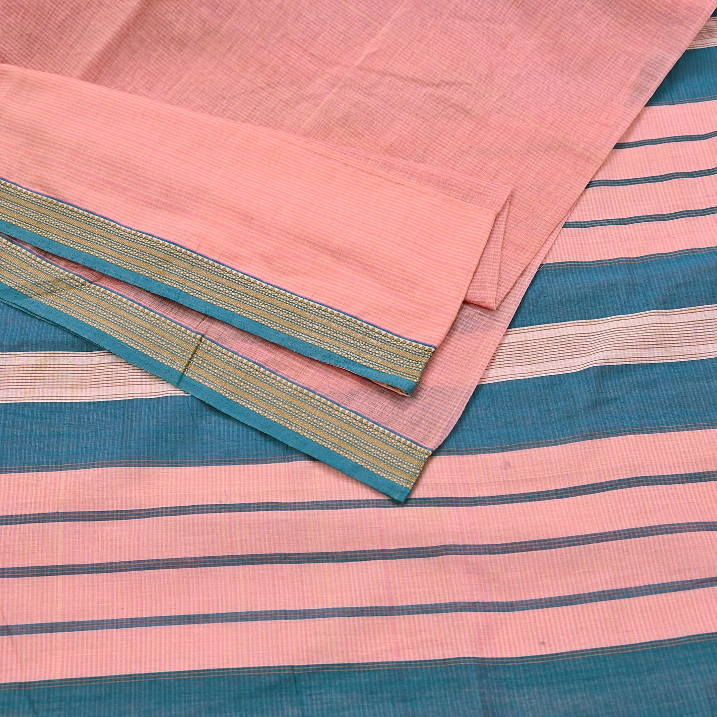 Indian Vintage Sari Peach Pure Chanderi Cotton Hand Woven Sarees 5Yd Craft Fabric Soft Sewing Sarong Dress Making Quilting Crafting