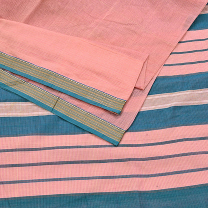 Indian Vintage Sari Peach Pure Chanderi Cotton Hand Woven Sarees 5Yd Craft Fabric Soft Sewing Sarong Dress Making Quilting Crafting