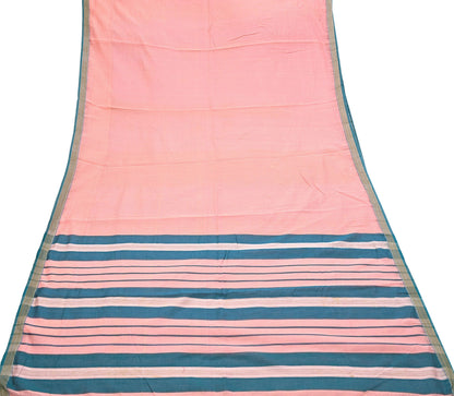 Indian Vintage Sari Peach Pure Chanderi Cotton Hand Woven Sarees 5Yd Craft Fabric Soft Sewing Sarong Dress Making Quilting Crafting
