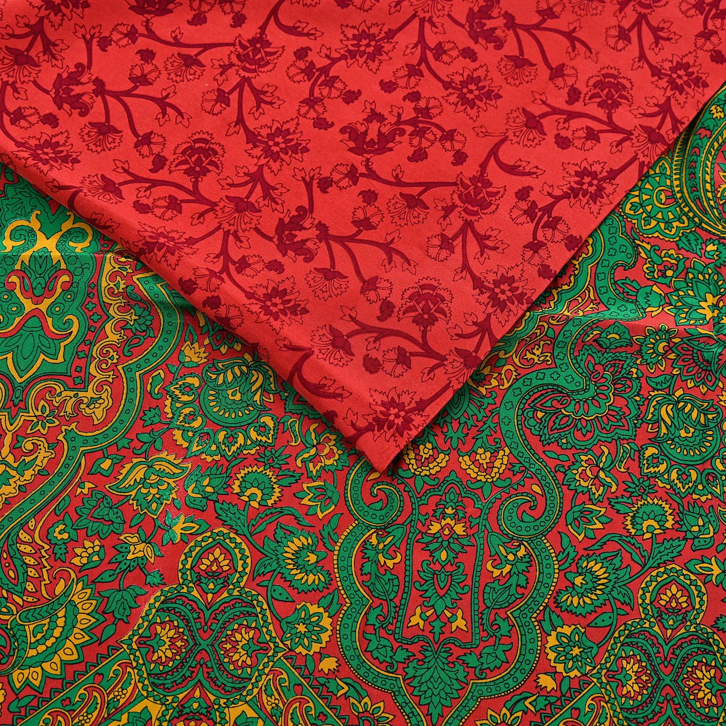 EXCELLENT QUALITY Indian Vintage Orange & Green Saree Pure Crepe Silk Printed Sari 6yd Sewing Floral Soft Craft Fabric Wrap Dress Making