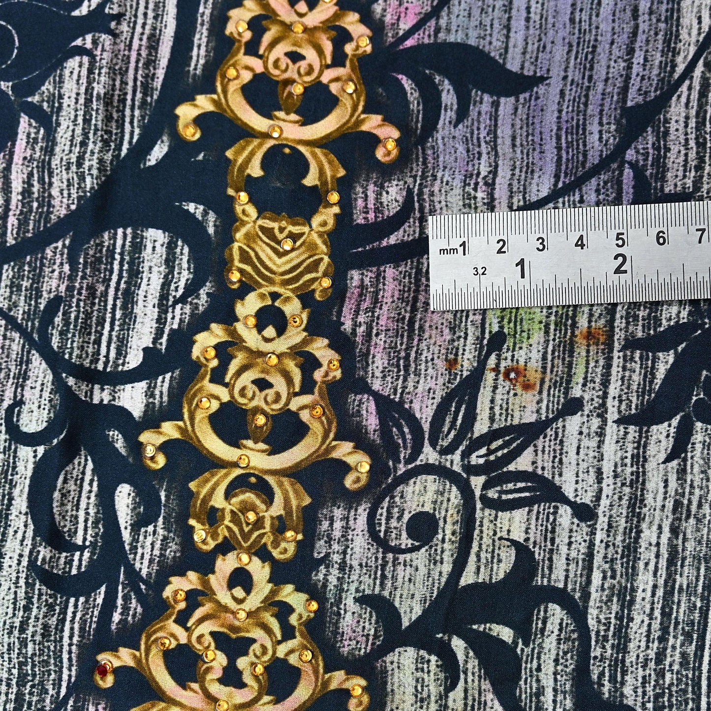 Indian Vintage Saree Gray & Black Pure Satin Silk Digital hand beaded Printed Sari 6yd Sewing Soft Craft Fabric Dress Making Crafting