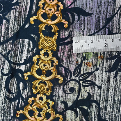 Indian Vintage Saree Gray & Black Pure Satin Silk Digital hand beaded Printed Sari 6yd Sewing Soft Craft Fabric Dress Making Crafting