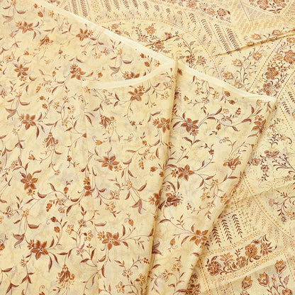 Indian Vintage Sari Ivory Pure Silk Printed Saree 5yd Sewing Paisley Craft Fabric DressMaking Soft Used Upcycled