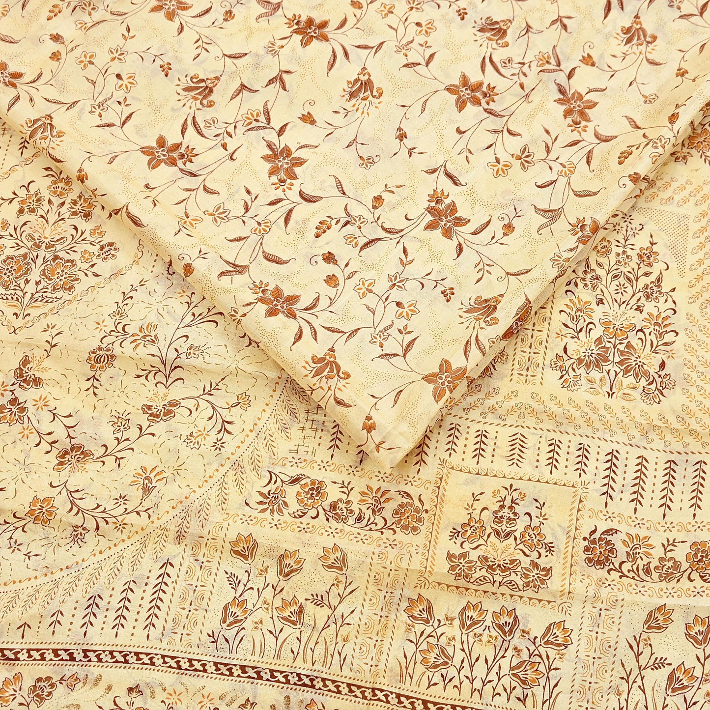 Indian Vintage Sari Ivory Pure Silk Printed Saree 5yd Sewing Paisley Craft Fabric DressMaking Soft Used Upcycled