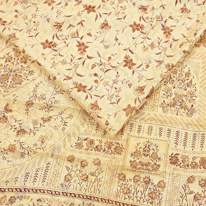 Indian Vintage Sari Ivory Pure Silk Printed Saree 5yd Sewing Paisley Craft Fabric DressMaking Soft Used Upcycled