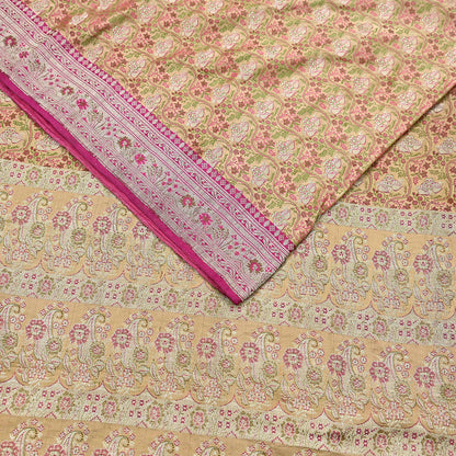 Indian Vintage Sari Beige Heavy Pure Silk Woven Banarasi Brocade Saree Fabric 5Yd Ethnic Dress making Crafting Bollywood Dress Designing