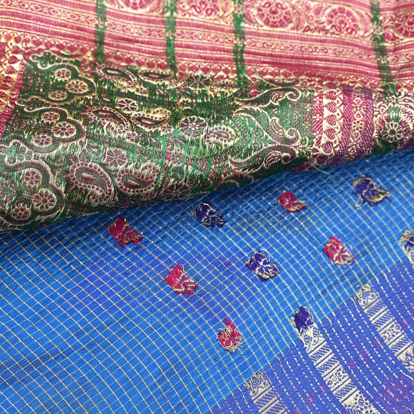 Indian Vintage Blue Heavy Wedding Sari Pure Satin Silk Woven Banarasi Tanchoi Sarees 5Yd Craft Fabric Golden Zari Ethnic Dress Making