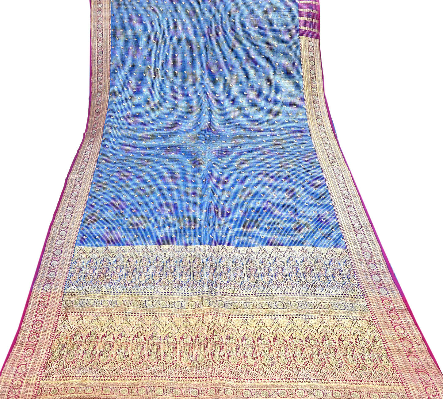 Indian Vintage Blue Heavy Wedding Sari Pure Satin Silk Woven Banarasi Tanchoi Sarees 5Yd Craft Fabric Golden Zari Ethnic Dress Making