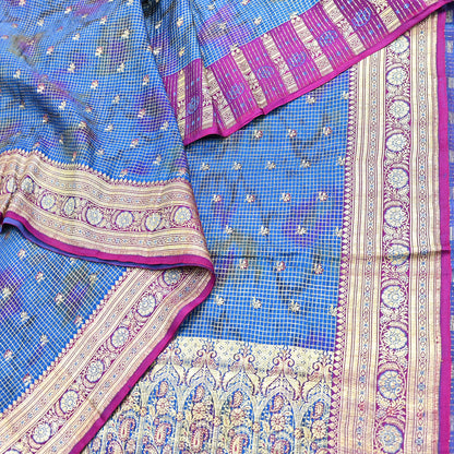 Indian Vintage Blue Heavy Wedding Sari Pure Satin Silk Woven Banarasi Tanchoi Sarees 5Yd Craft Fabric Golden Zari Ethnic Dress Making