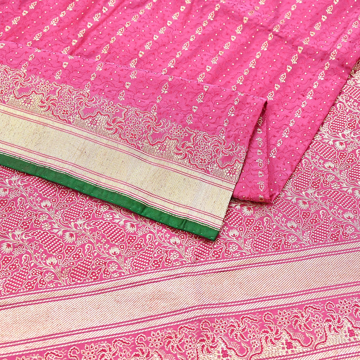 Indian Vintage Sari Heavy Wedding Pure Satin Silk Pink saree Banarasi Brocade Saree Golden Zari 5Yard Fabric Ethnic Dressmaking