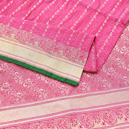 Indian Vintage Sari Heavy Wedding Pure Satin Silk Pink saree Banarasi Brocade Saree Golden Zari 5Yard Fabric Ethnic Dressmaking