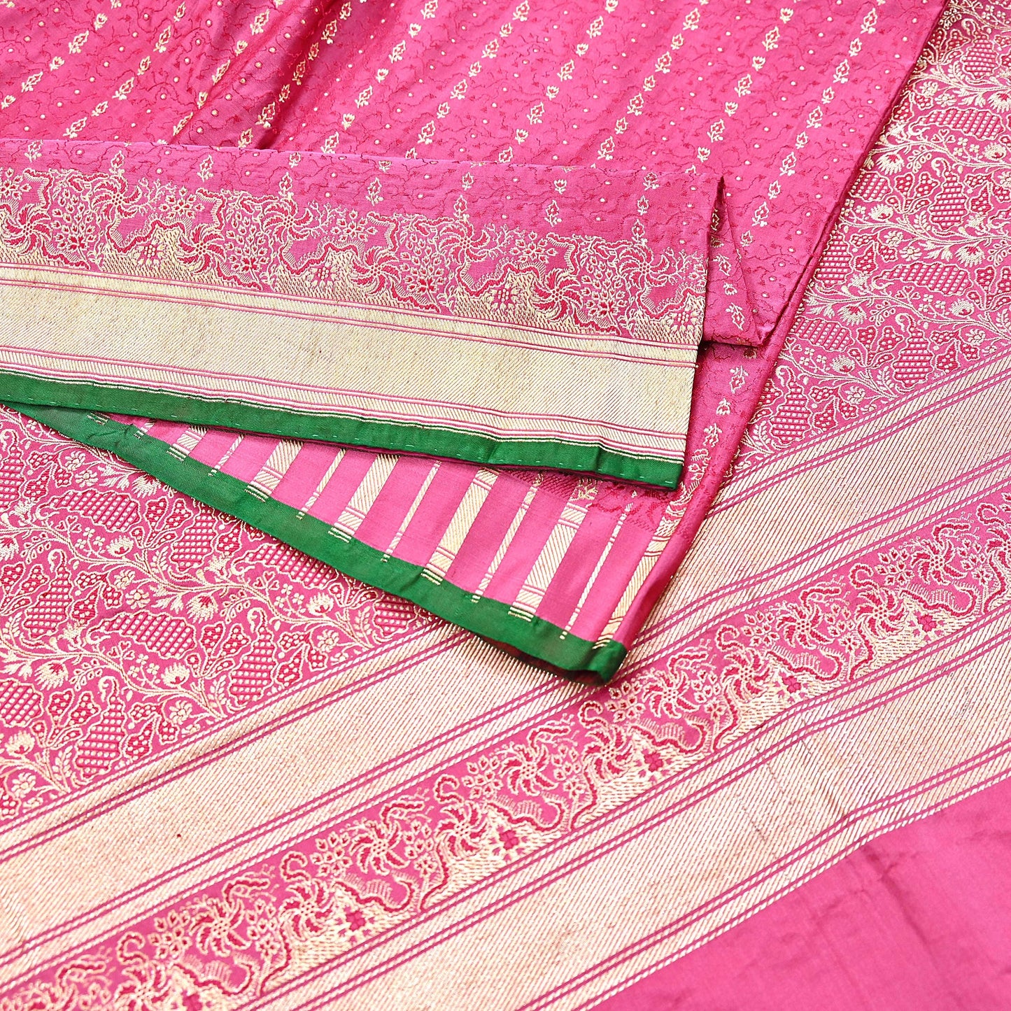 Indian Vintage Sari Heavy Wedding Pure Satin Silk Pink saree Banarasi Brocade Saree Golden Zari 5Yard Fabric Ethnic Dressmaking