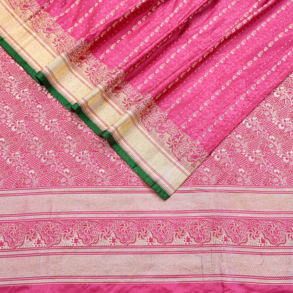 Indian Vintage Sari Heavy Wedding Pure Satin Silk Pink saree Banarasi Brocade Saree Golden Zari 5Yard Fabric Ethnic Dressmaking