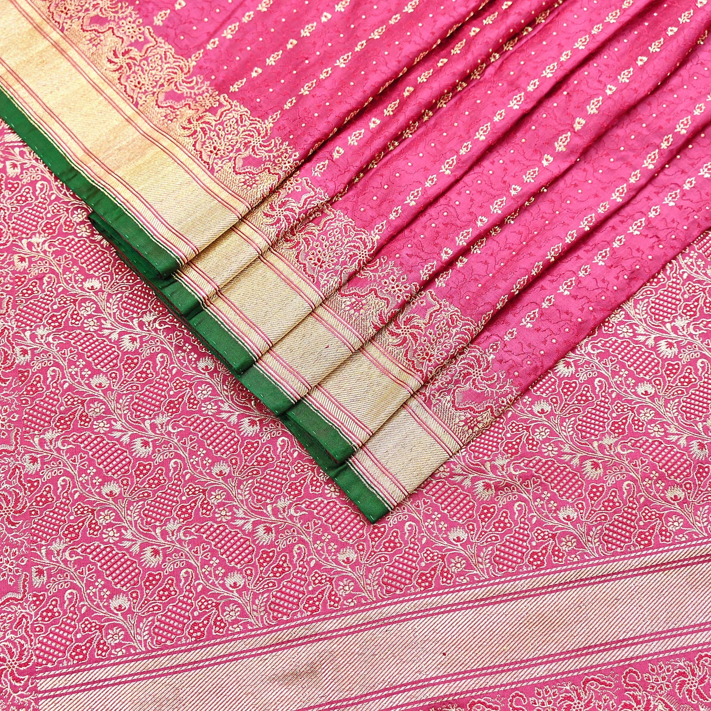 Indian Vintage Sari Heavy Wedding Pure Satin Silk Pink saree Banarasi Brocade Saree Golden Zari 5Yard Fabric Ethnic Dressmaking