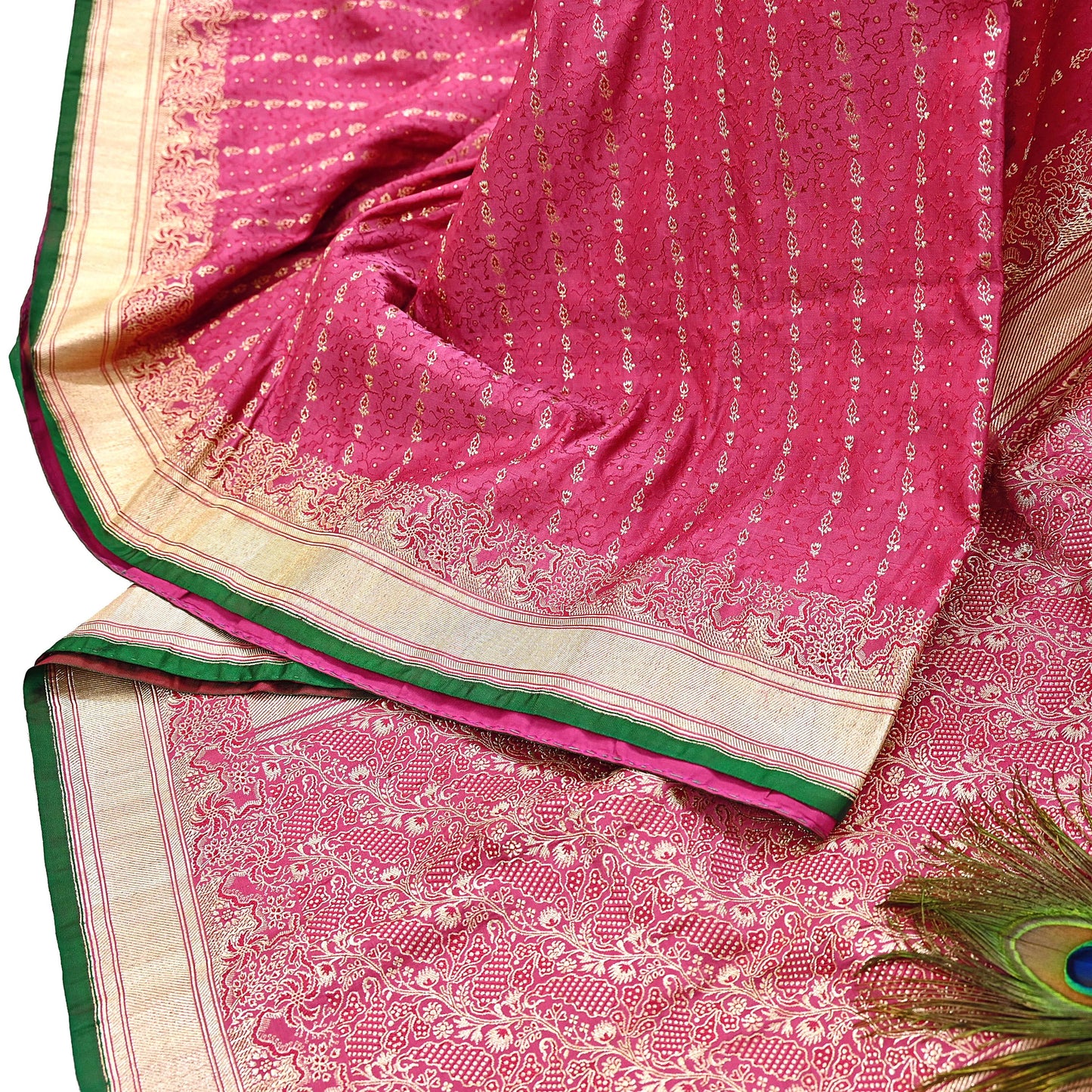Indian Vintage Sari Heavy Wedding Pure Satin Silk Pink saree Banarasi Brocade Saree Golden Zari 5Yard Fabric Ethnic Dressmaking