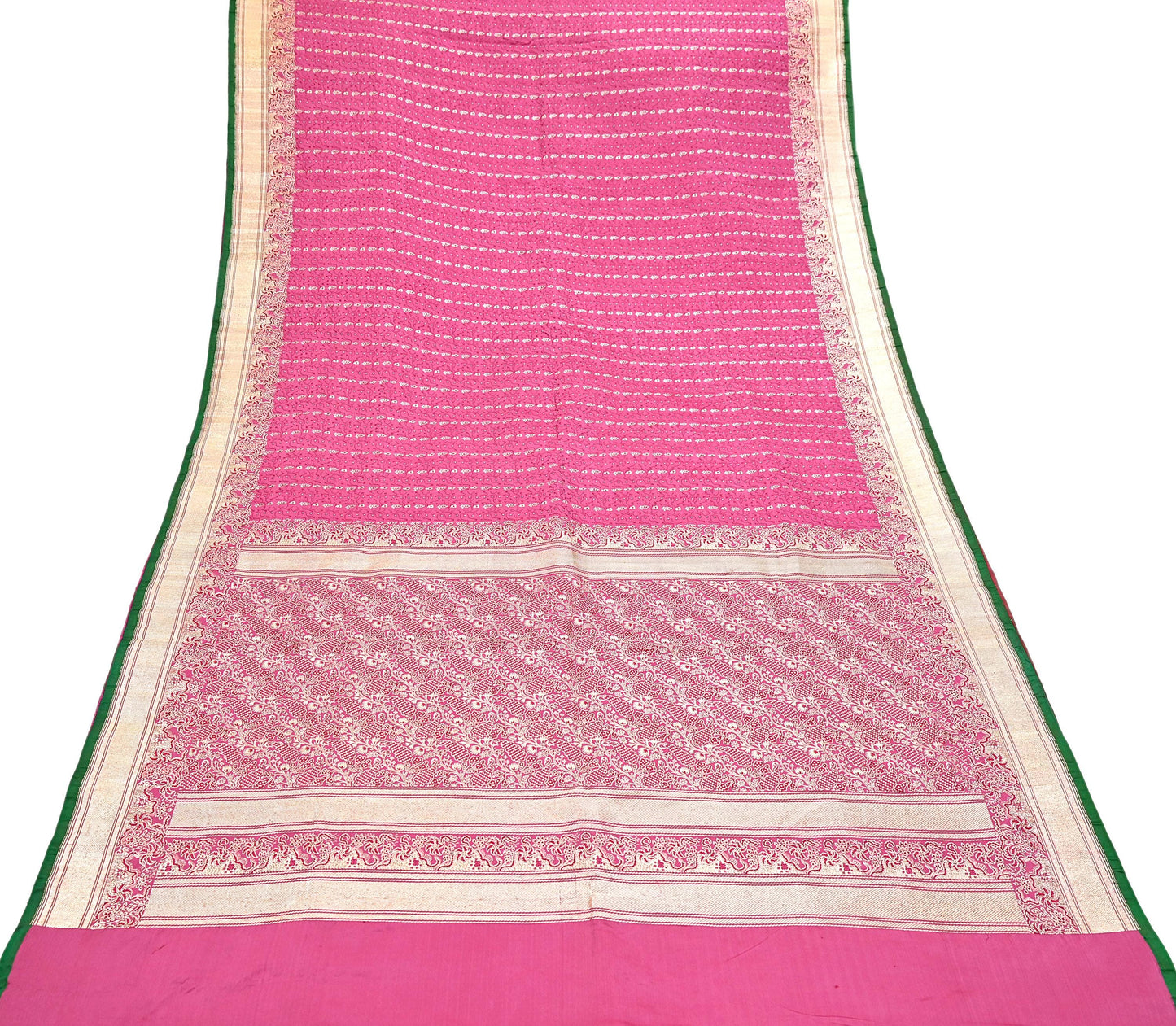 Indian Vintage Sari Heavy Wedding Pure Satin Silk Pink saree Banarasi Brocade Saree Golden Zari 5Yard Fabric Ethnic Dressmaking