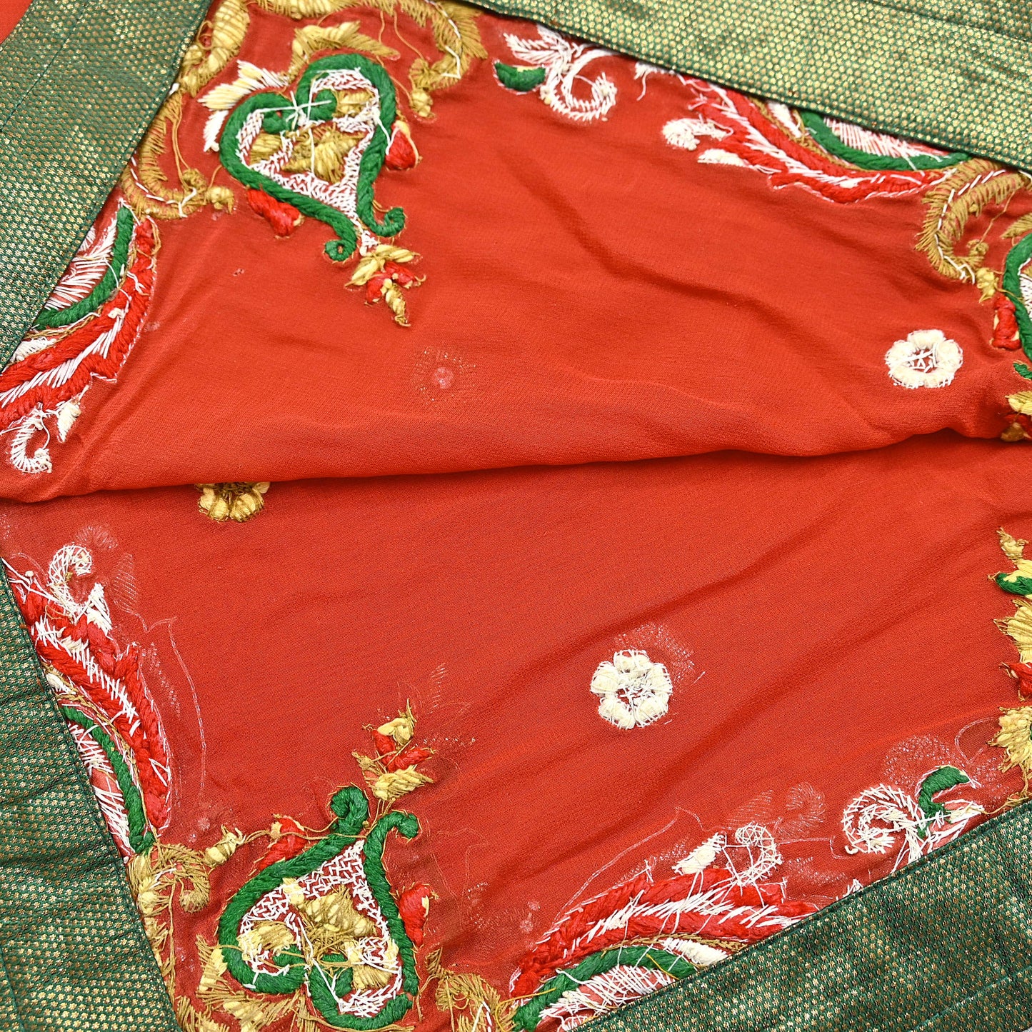 Indian Vintage Heavy Orange Dupatta Pure Georgette Silk Long Stole Hand Embroidered  Scarves Zardozi Wedding Party wear