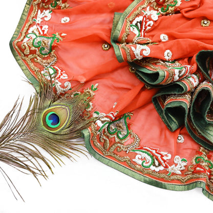 Indian Vintage Heavy Orange Dupatta Pure Georgette Silk Long Stole Hand Embroidered  Scarves Zardozi Wedding Party wear