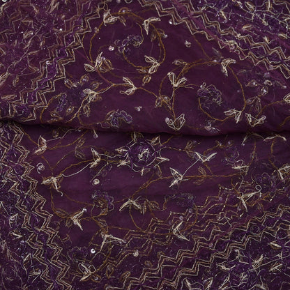 Indian Vintage Heavy Bridal Dupatta Purple Net Mesh Long Stole Hand Embroidered Scarves Golden Zardozi Dabka Zari Wedding Veil Hijab