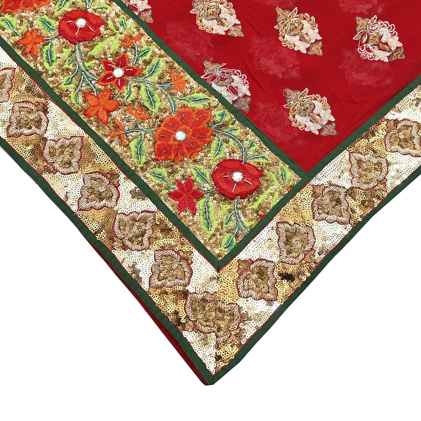 Indian Vintage Heavy Bridal Red Dupatta Pure Georgette Silk Long Stole Hand Embroidered Scarf Zardozi/Dabka Wedding red Hijab veil
