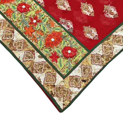 Indian Vintage Heavy Bridal Red Dupatta Pure Georgette Silk Long Stole Hand Embroidered Scarf Zardozi/Dabka Wedding red Hijab veil