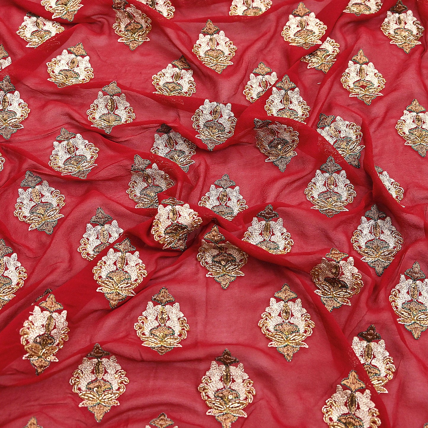 Indian Vintage Heavy Bridal Red Dupatta Pure Georgette Silk Long Stole Hand Embroidered Scarf Zardozi/Dabka Wedding red Hijab veil