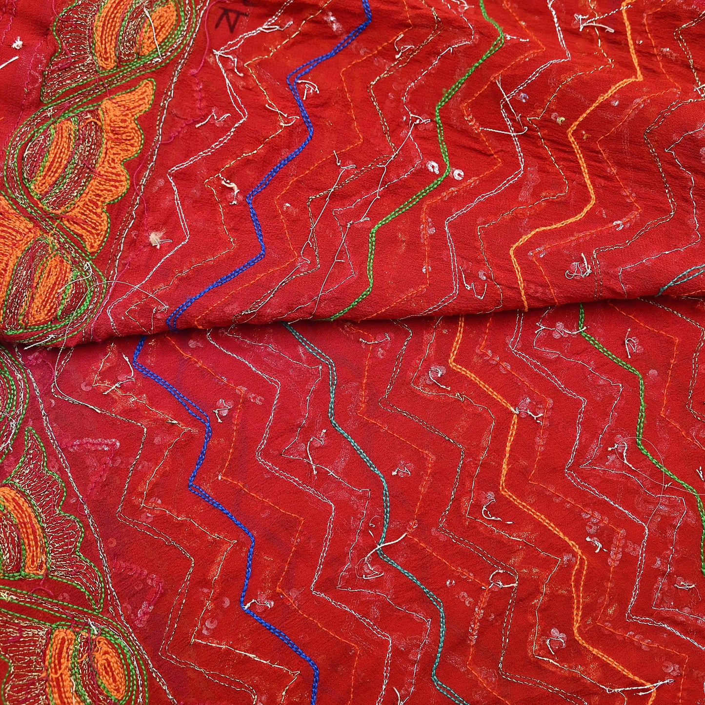 Indian Vintage Heavy Pink & orange Dupatta Pure Georgette Silk Long Stole Hand Embroidered Gota Patti Scarves Zardozi