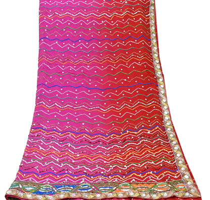 Indian Vintage Heavy Pink & orange Dupatta Pure Georgette Silk Long Stole Hand Embroidered Gota Patti Scarves Zardozi