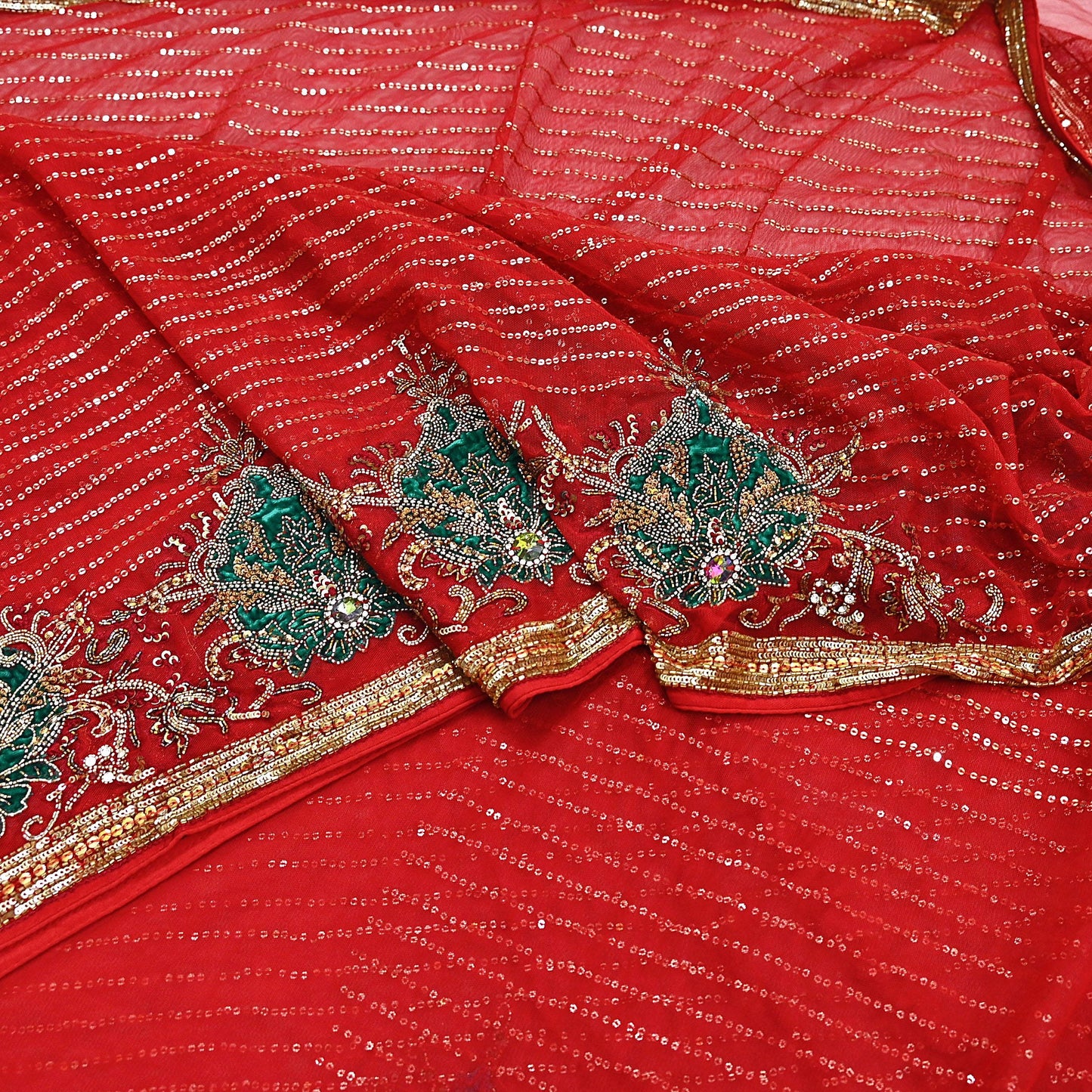 Indian Heavy Sari Dark Orange Net Hand Embroidered Sarees Craft Fabric 6Yd Sewing Soft Zardozi Wedding sarees With Blouse fabric
