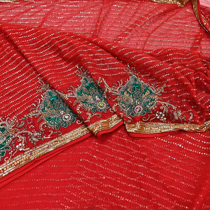 Indian Heavy Sari Dark Orange Net Hand Embroidered Sarees Craft Fabric 6Yd Sewing Soft Zardozi Wedding sarees With Blouse fabric