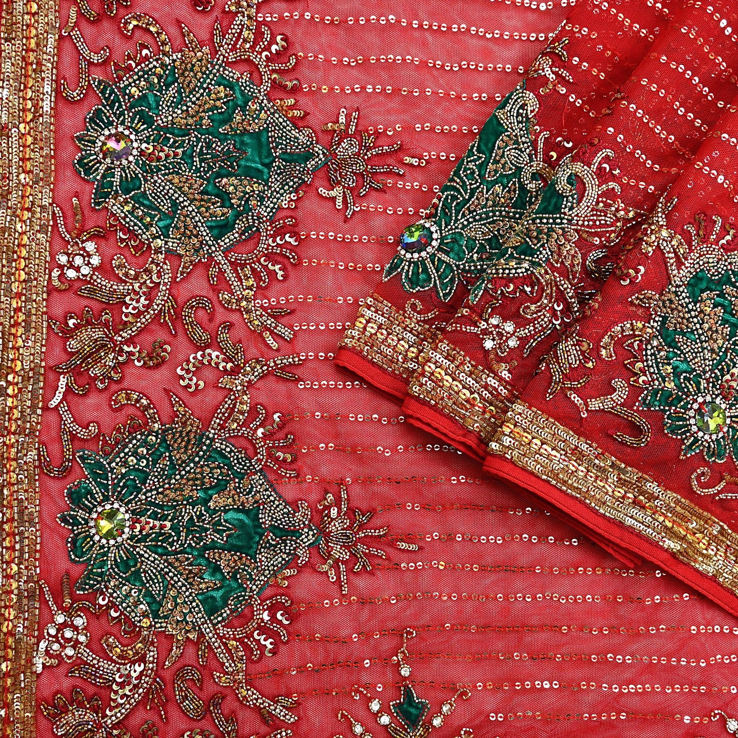 Indian Heavy Sari Dark Orange Net Hand Embroidered Sarees Craft Fabric 6Yd Sewing Soft Zardozi Wedding sarees With Blouse fabric