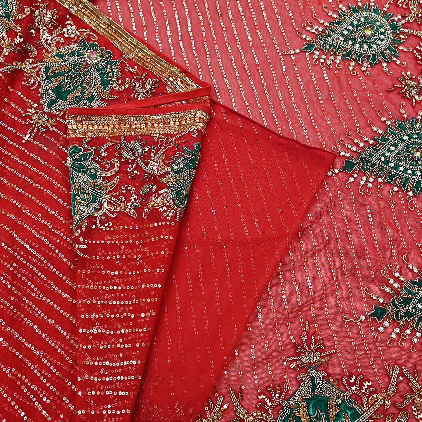 Indian Heavy Sari Dark Orange Net Hand Embroidered Sarees Craft Fabric 6Yd Sewing Soft Zardozi Wedding sarees With Blouse fabric
