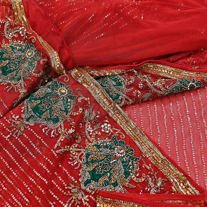 Indian Heavy Sari Dark Orange Net Hand Embroidered Sarees Craft Fabric 6Yd Sewing Soft Zardozi Wedding sarees With Blouse fabric