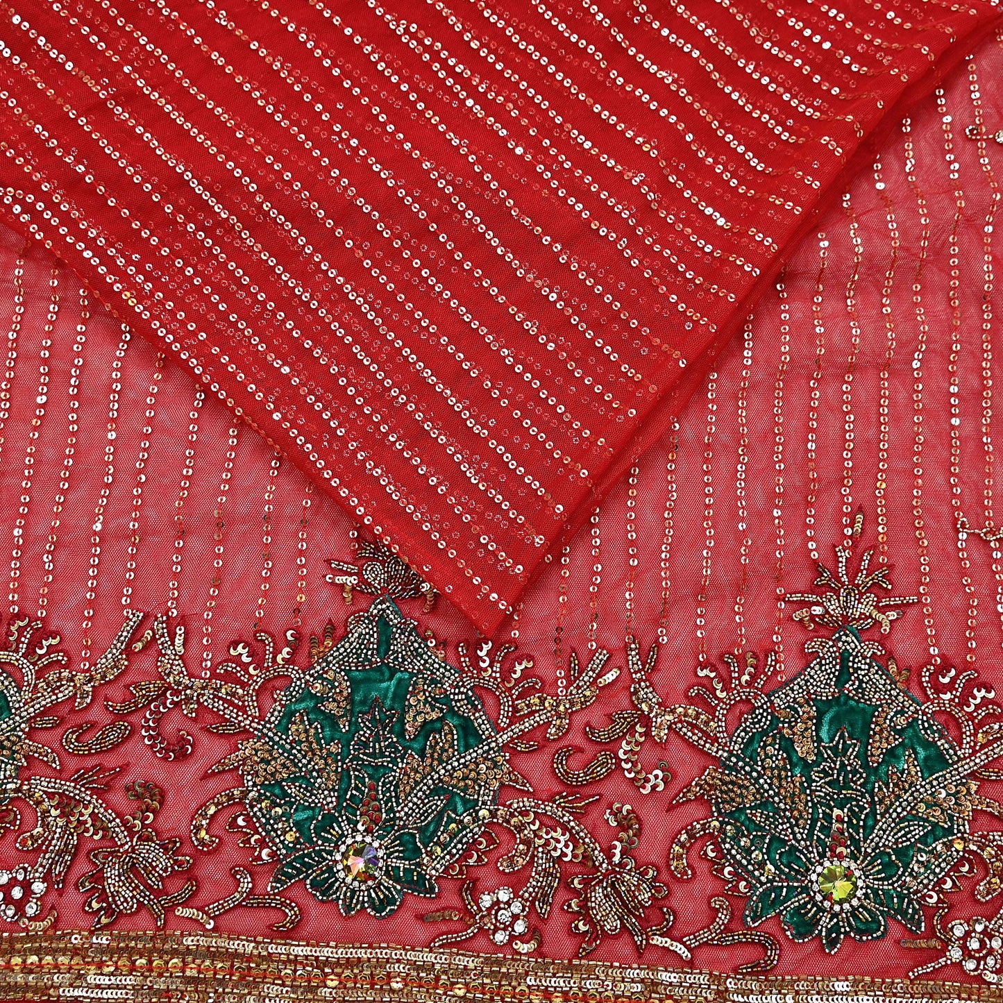 Indian Heavy Sari Dark Orange Net Hand Embroidered Sarees Craft Fabric 6Yd Sewing Soft Zardozi Wedding sarees With Blouse fabric