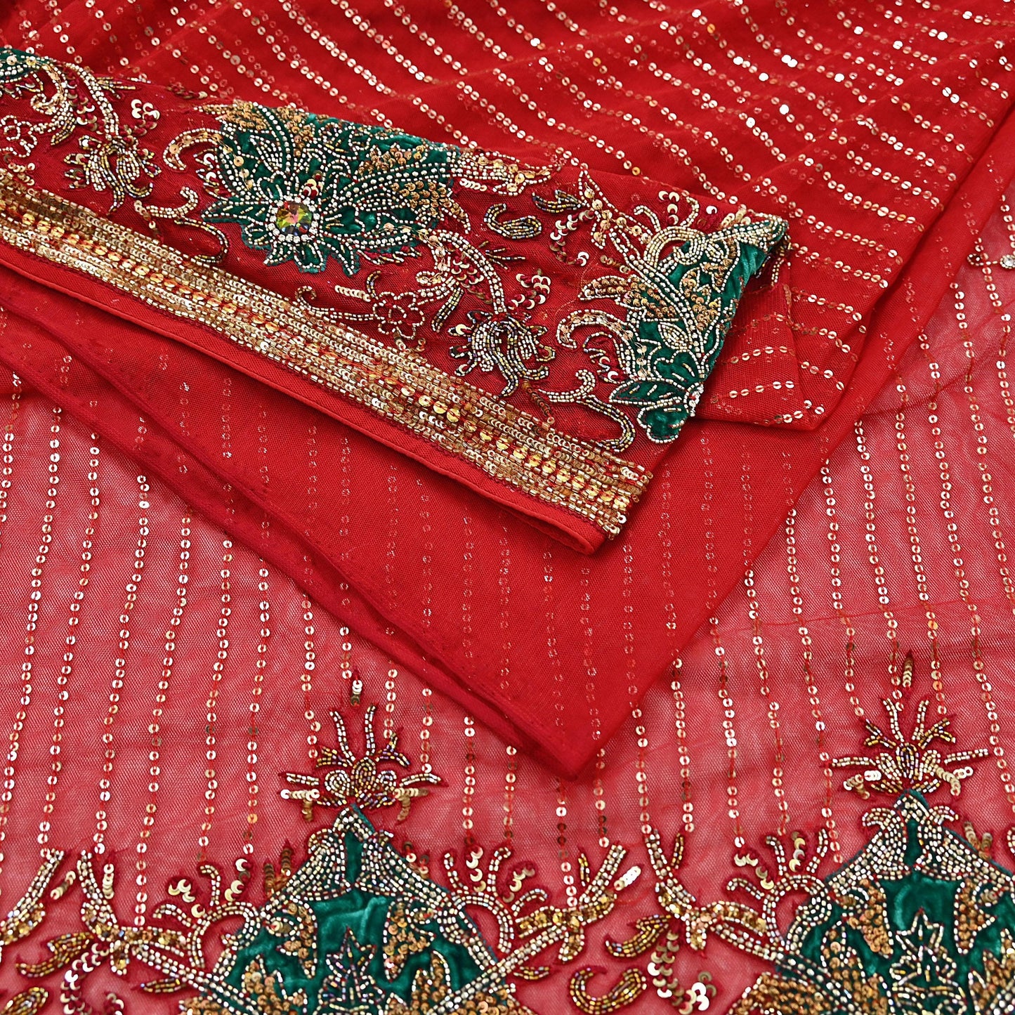Indian Heavy Sari Dark Orange Net Hand Embroidered Sarees Craft Fabric 6Yd Sewing Soft Zardozi Wedding sarees With Blouse fabric