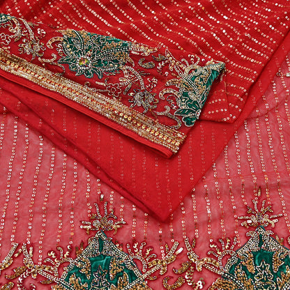 Indian Heavy Sari Dark Orange Net Hand Embroidered Sarees Craft Fabric 6Yd Sewing Soft Zardozi Wedding sarees With Blouse fabric