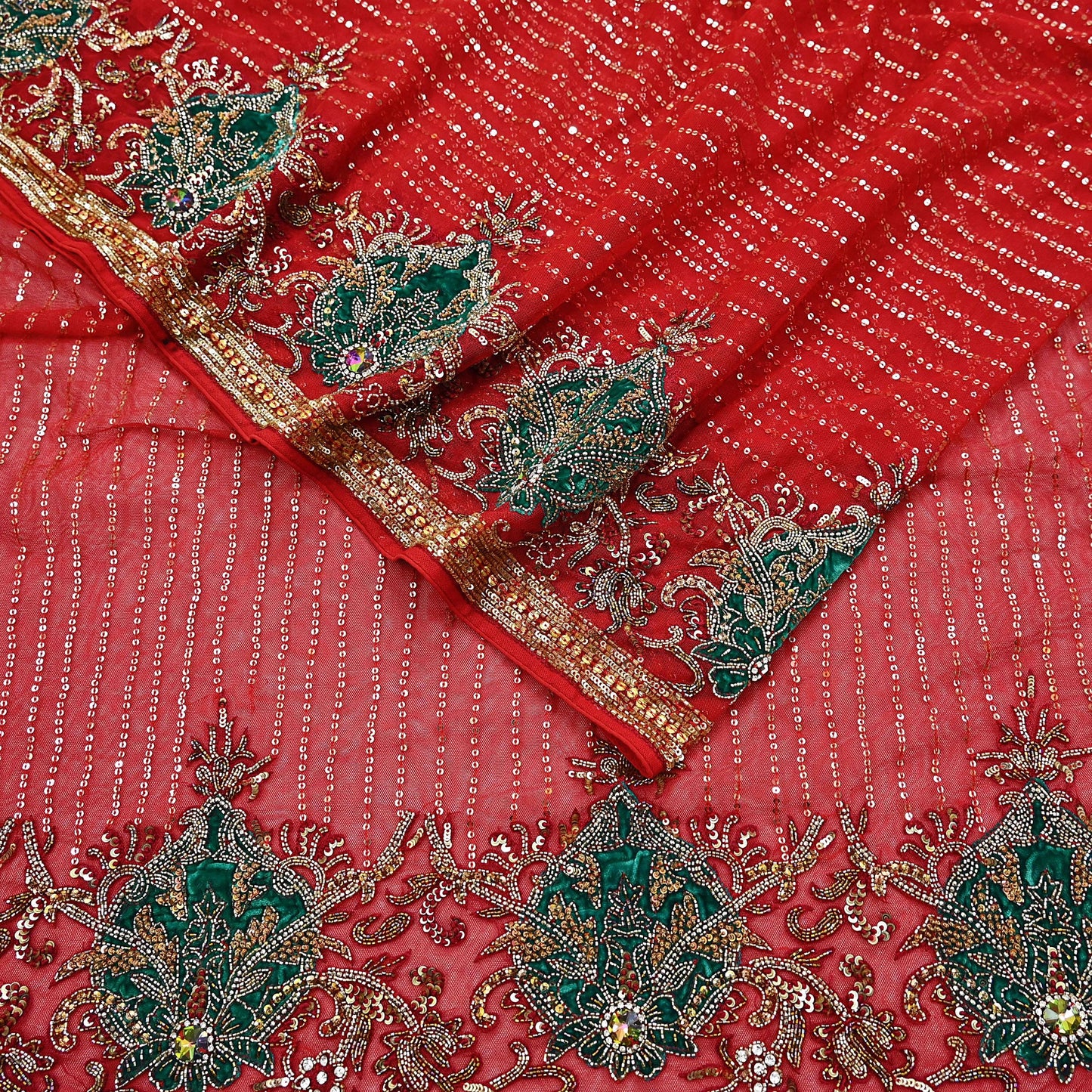 Indian Heavy Sari Dark Orange Net Hand Embroidered Sarees Craft Fabric 6Yd Sewing Soft Zardozi Wedding sarees With Blouse fabric