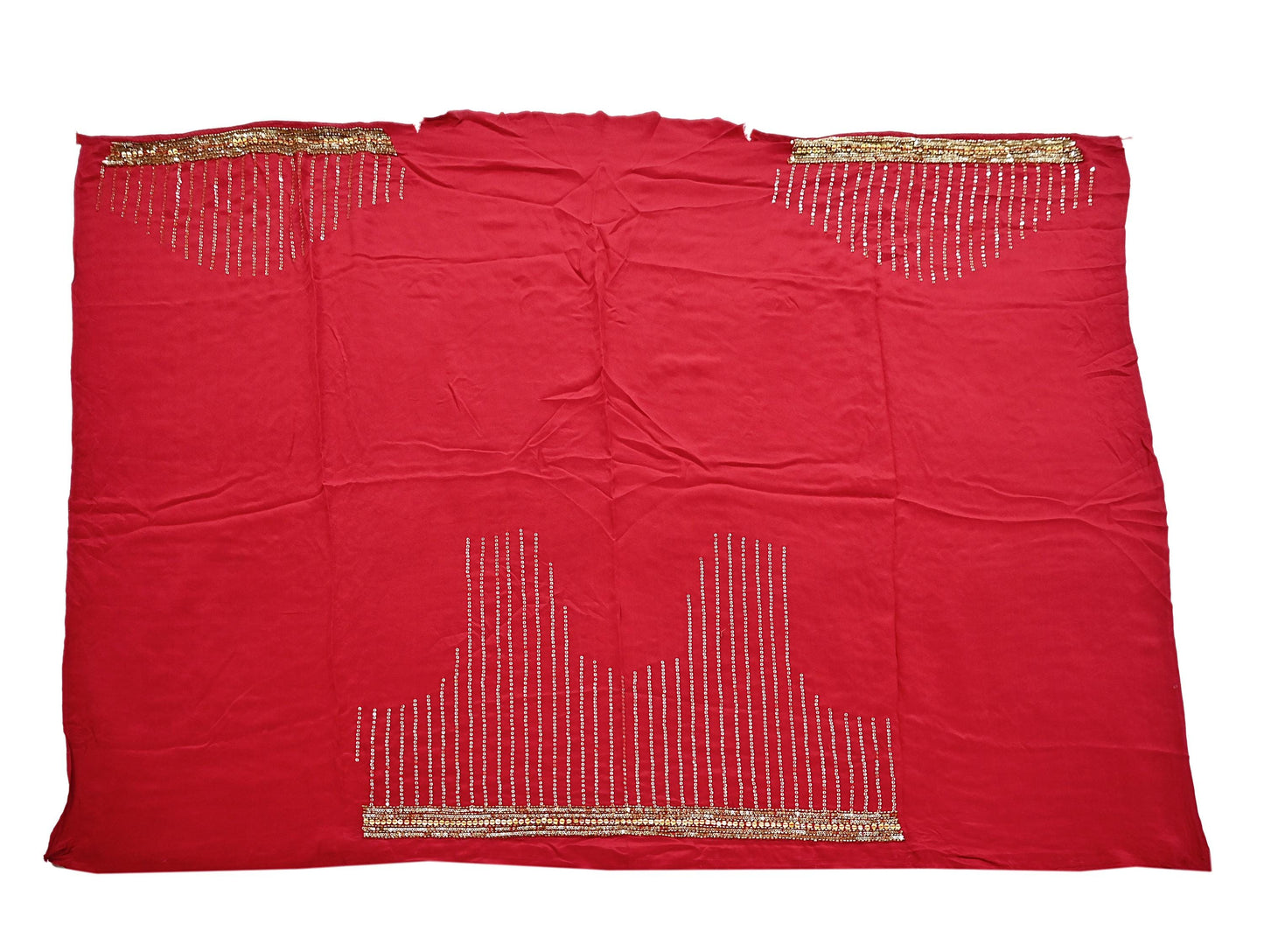 Indian Heavy Sari Dark Orange Net Hand Embroidered Sarees Craft Fabric 6Yd Sewing Soft Zardozi Wedding sarees With Blouse fabric