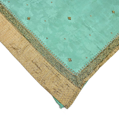 Indian Vintage Heavy Sari Sage Green Pure Crepe Silk Hand Embroidered Sarees Craft Fabric 6Yd Sewing Zardozi Dress making